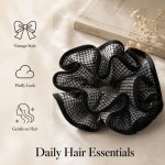 Oversized Black & White Mini Plaid Fabric Scrunchie with Black Trim