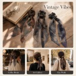 Ink Wash Chiffon Ribbon Scrunchies, Non-Slip Soft Hair Ties for Women