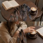 Ink Wash Chiffon Ribbon Scrunchies, Non-Slip Soft Hair Ties for Women