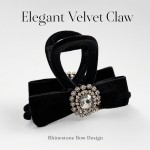 Black Velvet Rhinestone Bow Hair Claw Clip, Non-slip Hair Grab for Women