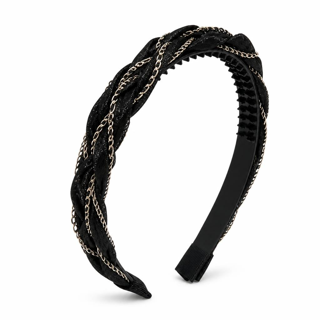 Luxe Rhinestone Braided Headband, Non-Slip Toothed Hair Band for Fine Flat Hair
