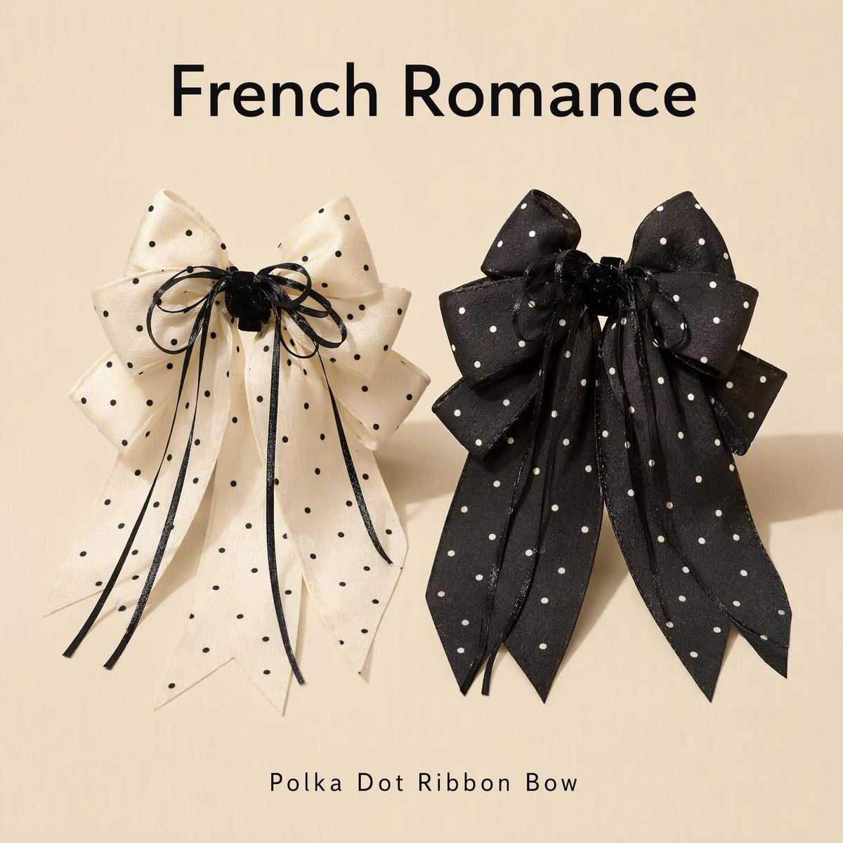 Polka Dot Long Ribbon Bow Shark Hair Claw Clip, Satin Non-slip Hair Accessory