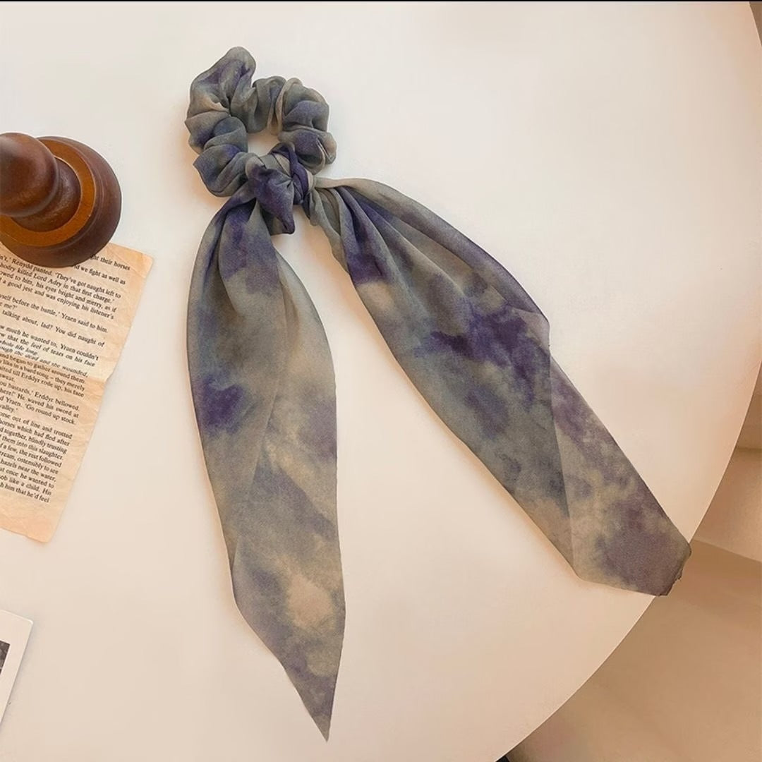 Ink Wash Chiffon Ribbon Scrunchies, Non-Slip Soft Hair Ties for Women
