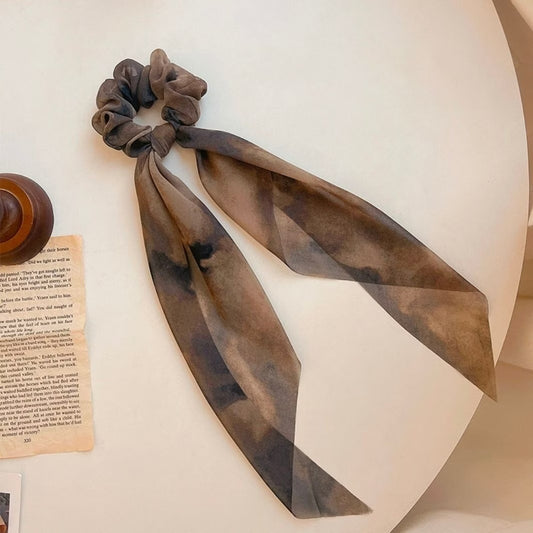 Ink Wash Chiffon Ribbon Scrunchies, Non-Slip Soft Hair Ties for Women