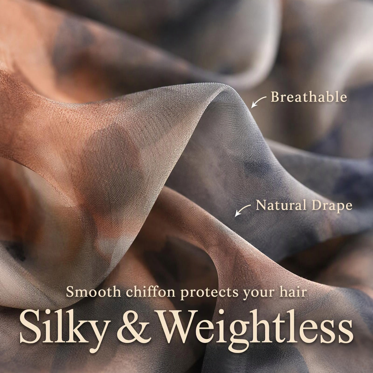 Ink Wash Chiffon Ribbon Scrunchies, Non-Slip Soft Hair Ties for Women