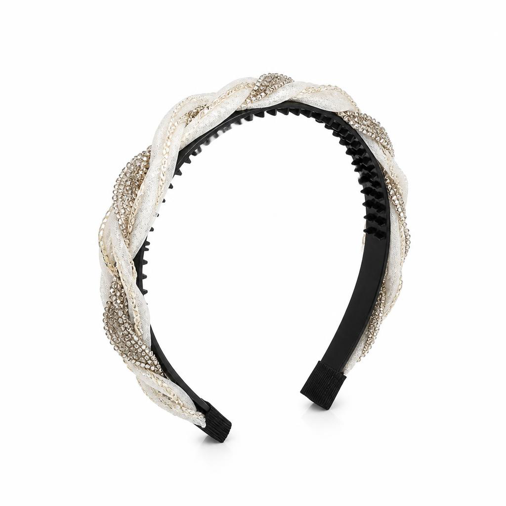 Luxe Rhinestone Braided Headband, Non-Slip Toothed Hair Band for Fine Flat Hair