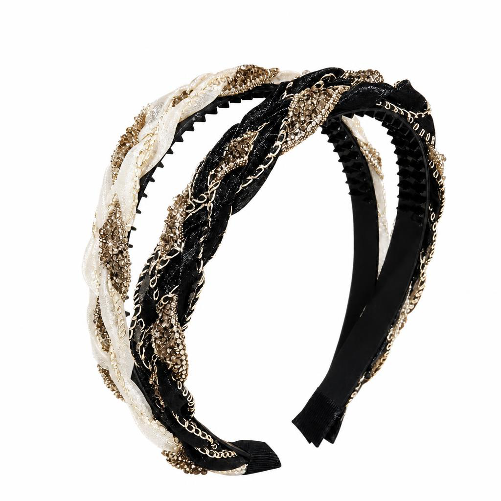 Luxe Rhinestone Braided Headband, Non-Slip Toothed Hair Band for Fine Flat Hair