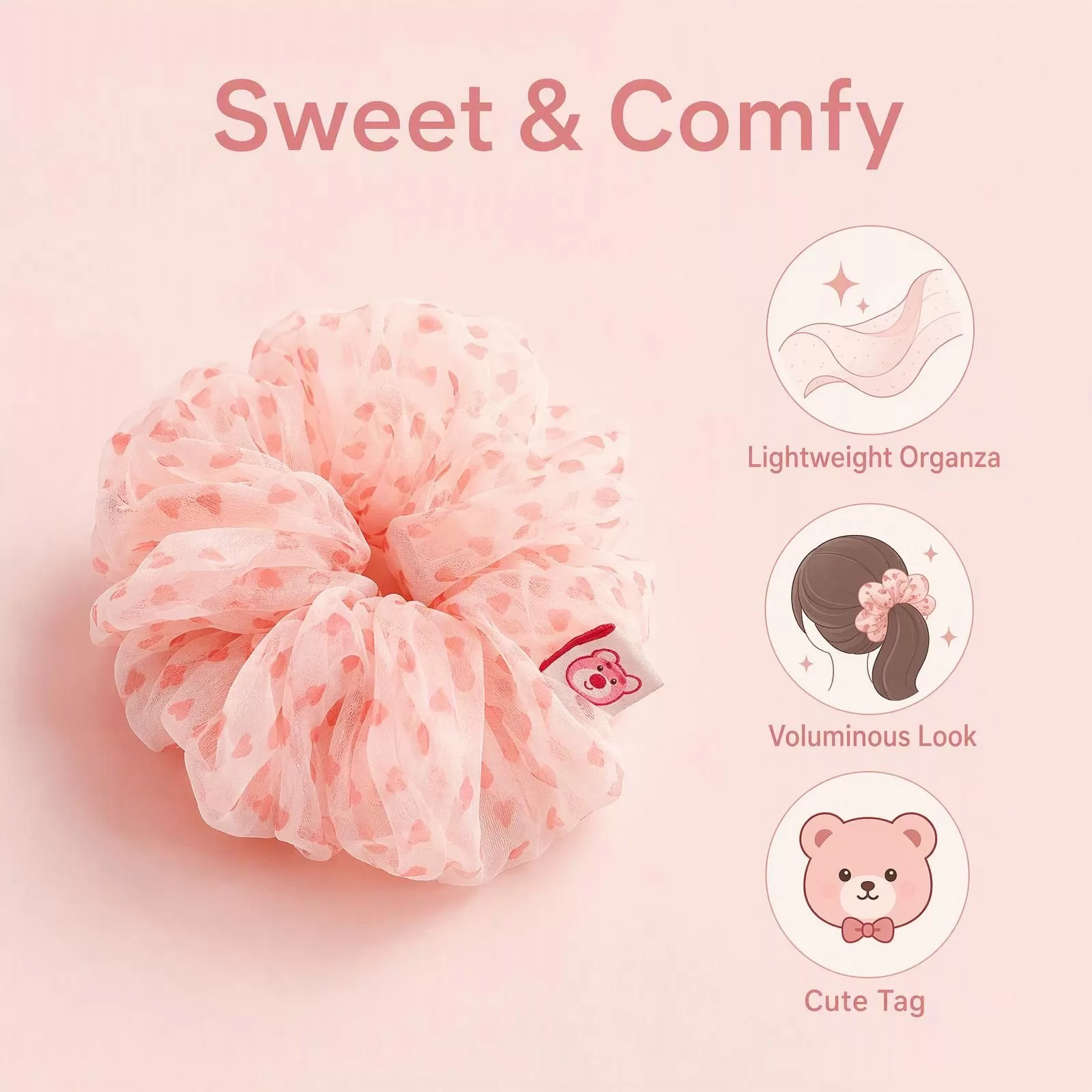 4 Pcs Cartoon Organza Scrunchies, Cute Printed Elastic Hair Ties for Women Girls